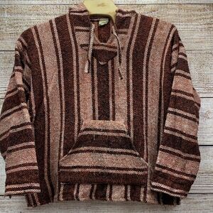 Cuamatzi Baja Hoodie Pullover Striped Brown Beige Boho‎ [Size Large]
